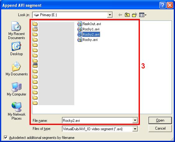 Append AVI segment window